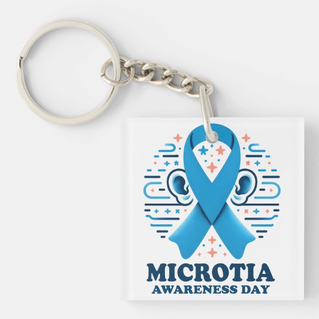 Microtia Awareness National Day Ear Blue Ribbon Key Ring (Front)