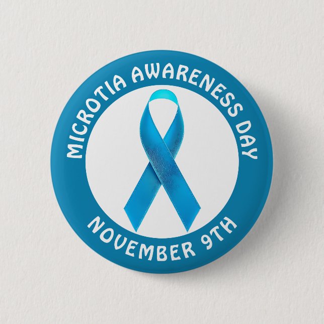 Microtia Blue Awareness Day Ribbon 6 Cm Round Badge (Front)