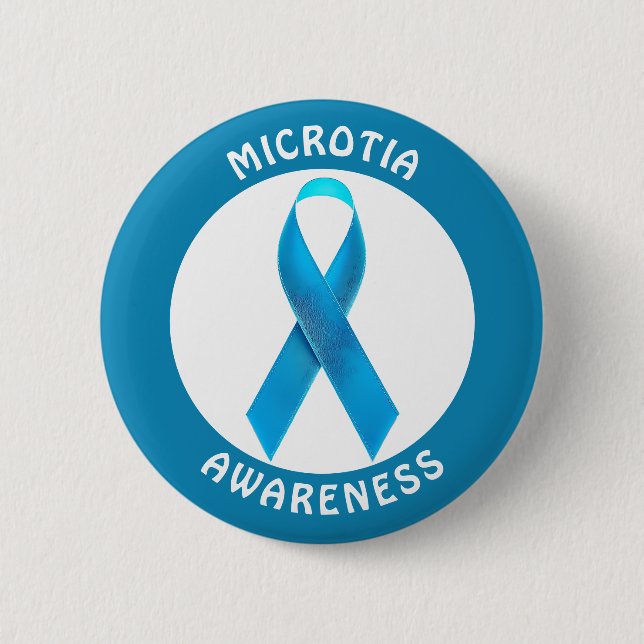 Microtia Blue Awareness Ribbon 6 Cm Round Badge (Front)