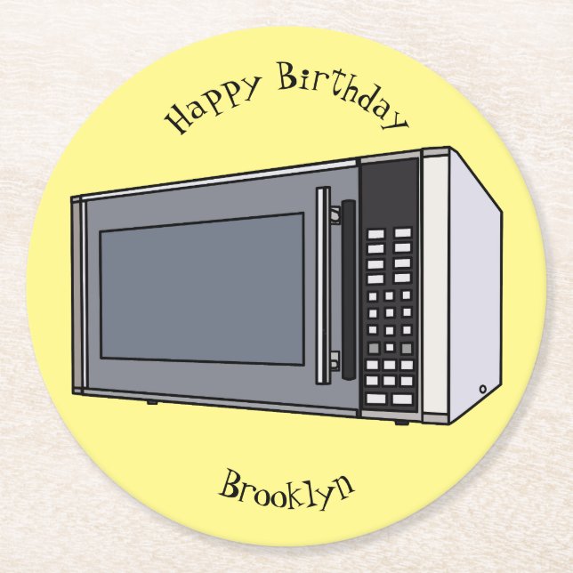 Microwave cartoon illustration round paper coaster (Front)