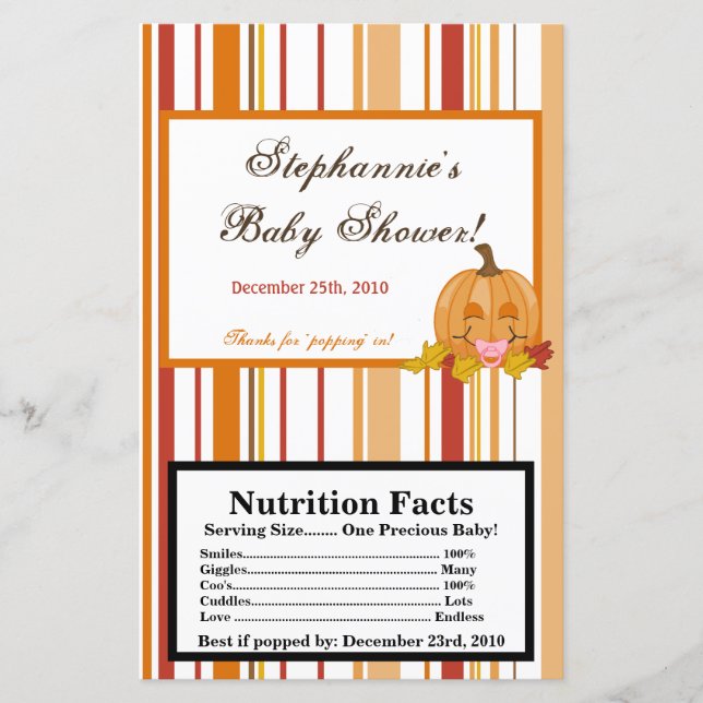 Microwave Popcorn Wrapper Autumn Fall Pumpkin Baby (Front)