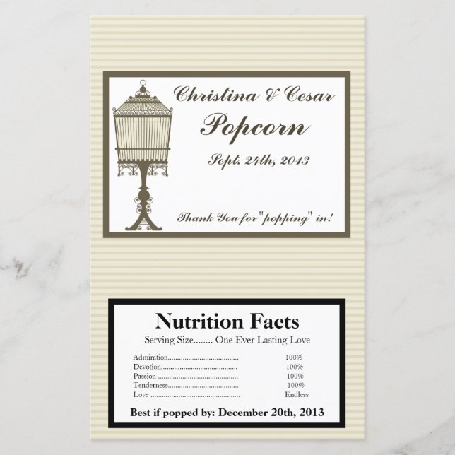 Microwave Popcorn Wrapper Birdcage/Grey Stripes ca (Front)