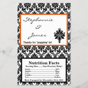 Microwave Popcorn Wrapper Black Orange Damask