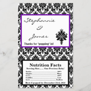 Microwave Popcorn Wrapper Black Purple Damask