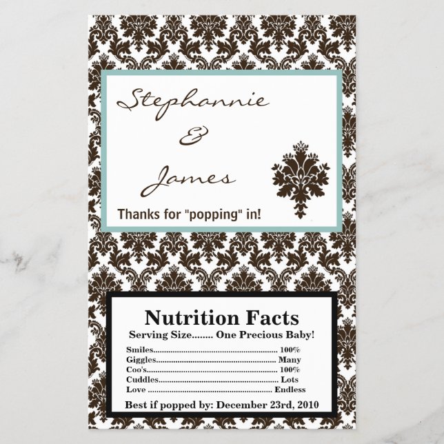 Microwave Popcorn Wrapper Brown Damask (Front)