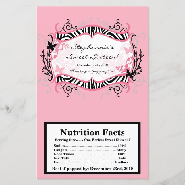 Microwave Popcorn Wrapper Butterfly Zebra Print (Front)