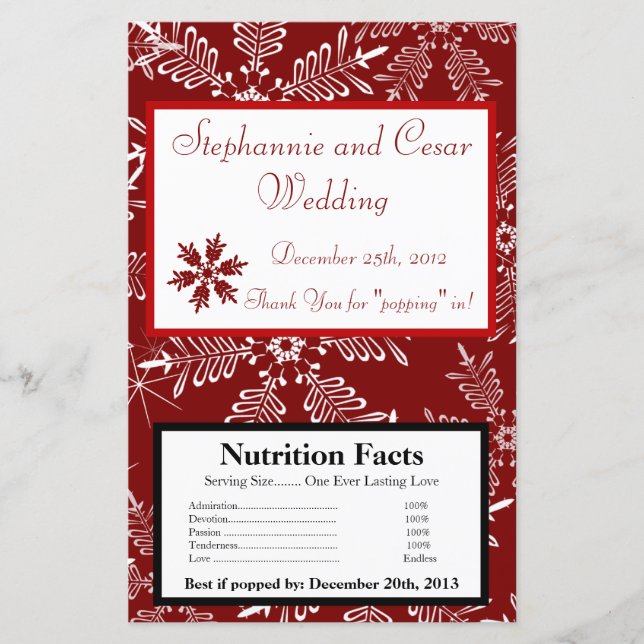 Microwave Popcorn Wrapper Christmas Red Snowflakes (Front)