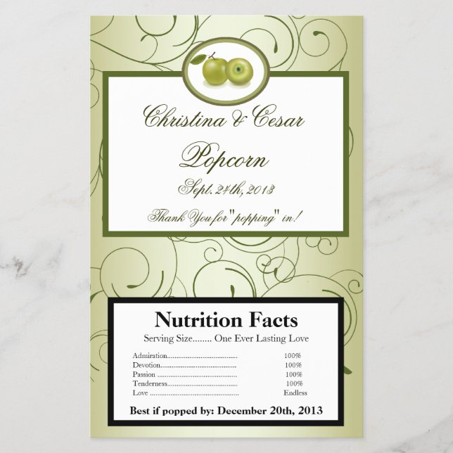 Microwave Popcorn Wrapper Green Apple Swirls Fruit (Front)