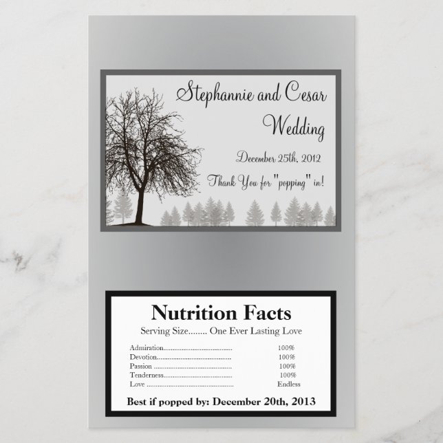 Microwave Popcorn Wrapper Grey Winter Trees Snow (Front)