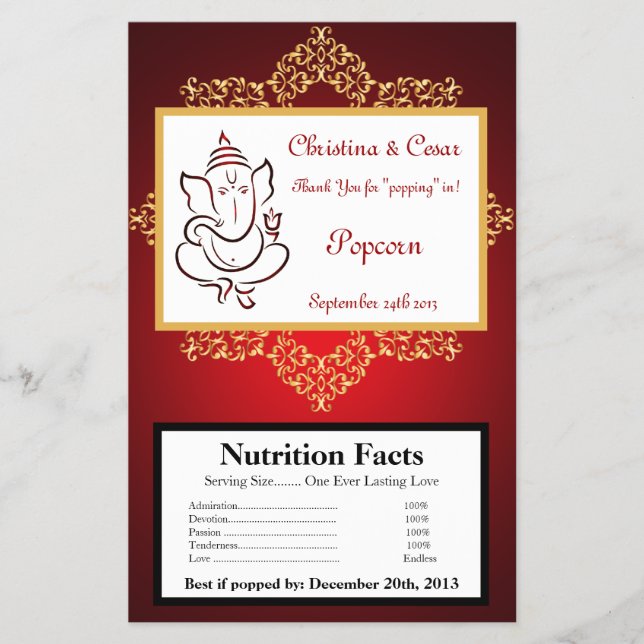 Microwave Popcorn Wrapper Lord Ganesha/Hindu Red S (Front)