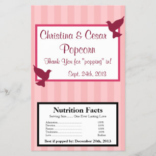 Microwave Popcorn Wrapper Love Birds Pink Stripes
