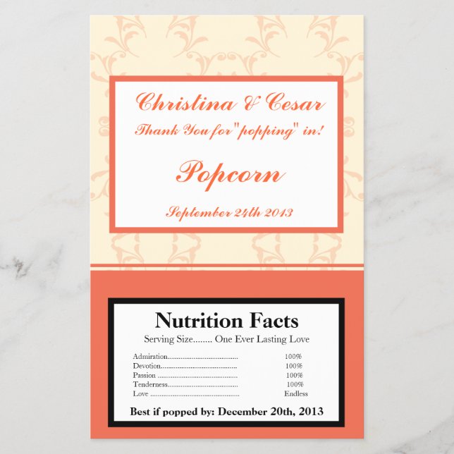 Microwave Popcorn Wrapper Pinkish/Peach Formal Scr (Front)