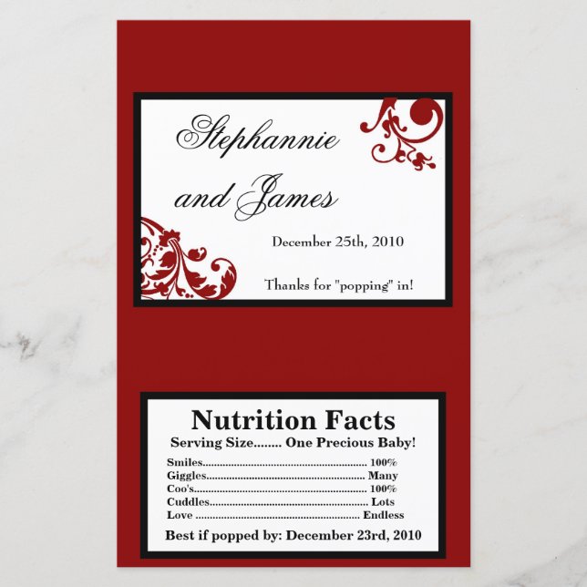Microwave Popcorn Wrapper Red Floral Filigree (Front)