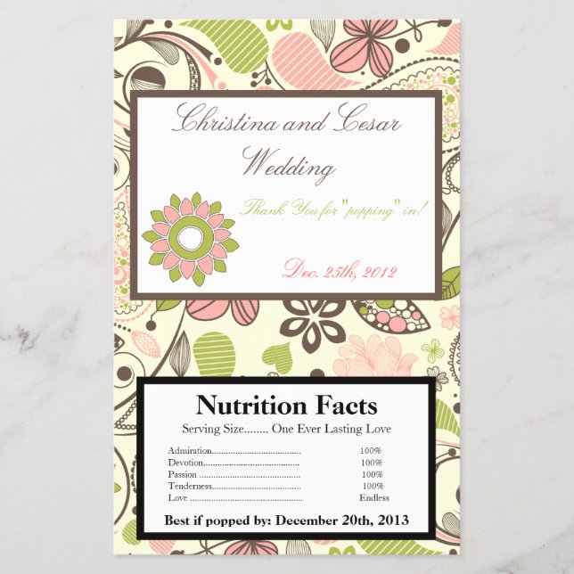 Microwave Popcorn Wrapper Spring Pink/Green Floral (Front)