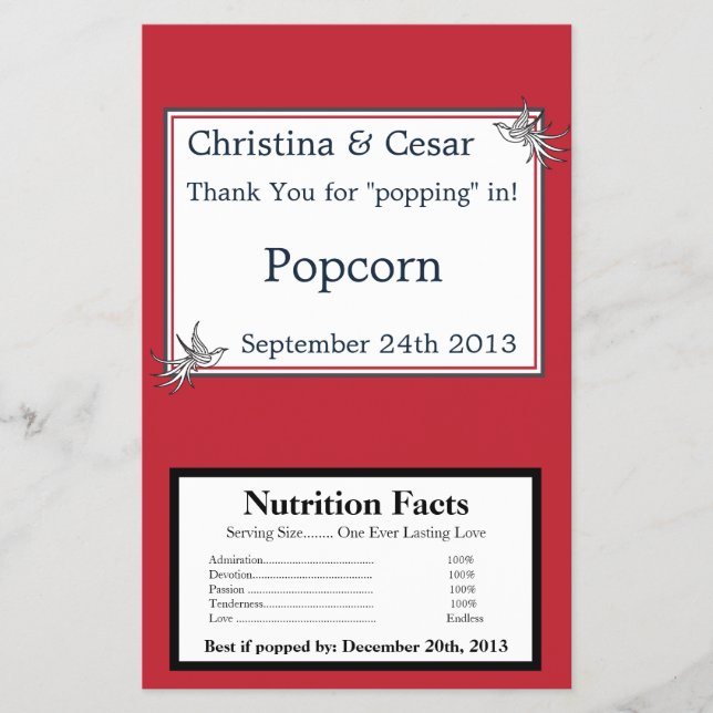 Microwave Popcorn Wrapper White Dove Red Blue BG R (Front)
