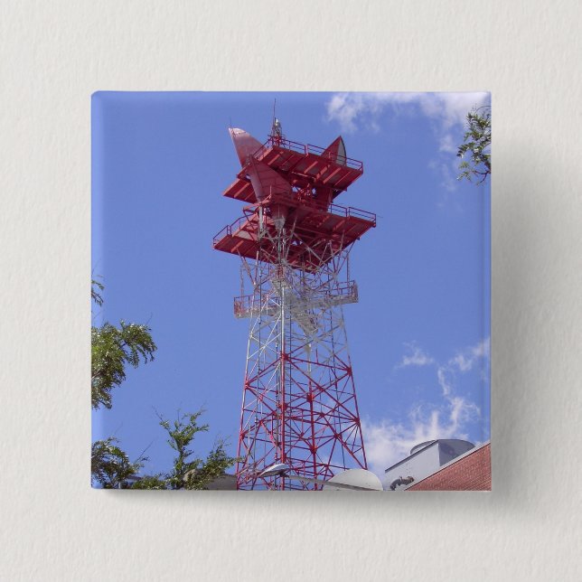Microwave Relay Radio Telecom Tower 15 Cm Square Badge (Front)