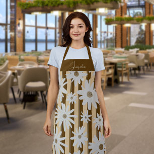 Mid Autumn Fall Vibes Stripe Flowers Apron