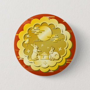 Mid Autumn Festival Gold Mooncake Moon Rabbit 6 Cm Round Badge