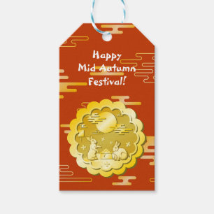 Mid Autumn Festival Gold Mooncake Moon Rabbit Gift Tags
