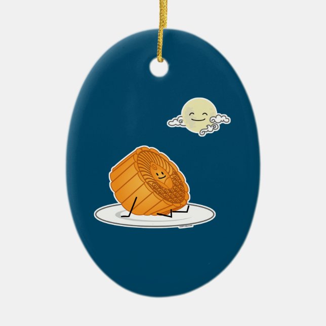 Mid Autumn Festival Moon cake lunar mooncakes past Ceramic Tree Decoration (Front)