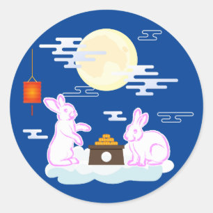 Mid Autumn Festival Moon Rabbit Mooncake Clouds Classic Round Sticker