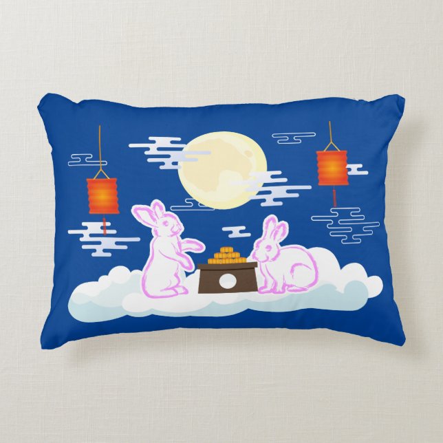 Mid Autumn Festival Moon Rabbit Mooncake Clouds Decorative Cushion (Front)