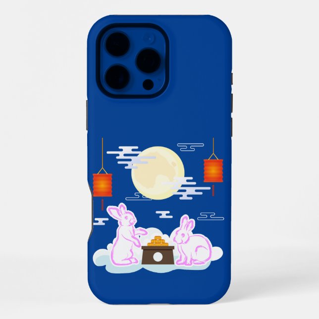 Mid Autumn Festival Moon Rabbit Mooncake Clouds iPhone Case (Back)