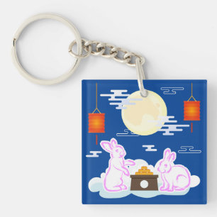 Mid Autumn Festival Moon Rabbit Mooncake Clouds Key Ring