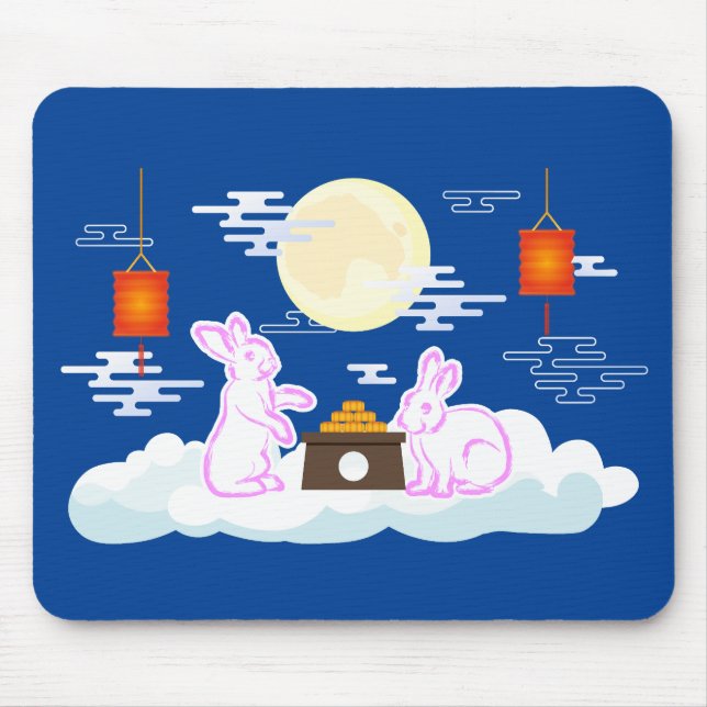 Mid Autumn Festival Moon Rabbit Mooncake Clouds Mouse Mat (Front)