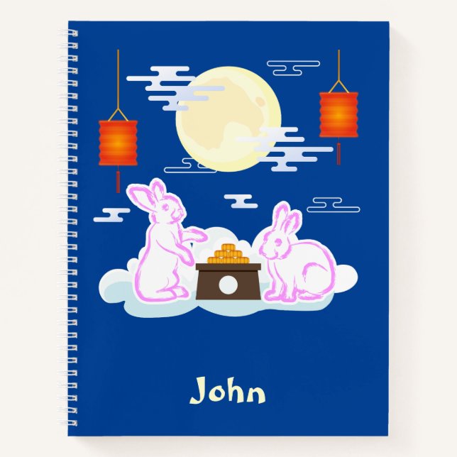 Mid Autumn Festival Moon Rabbit Mooncake Clouds Notebook (Front)