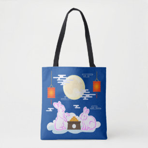 Mid Autumn Festival Moon Rabbit Mooncake Clouds Tote Bag