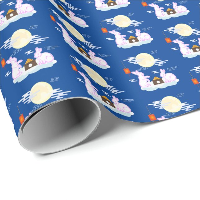Mid Autumn Festival Moon Rabbit Mooncake Clouds Wrapping Paper (Roll Corner)