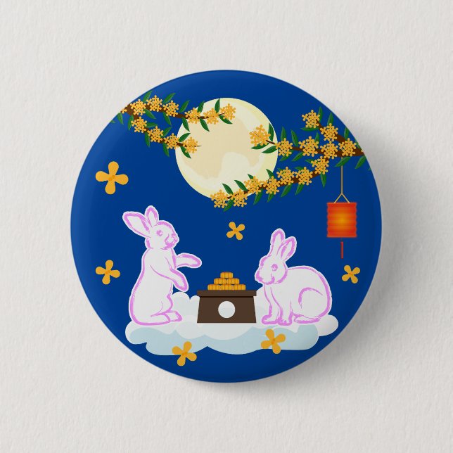 Mid Autumn Festival Moon Rabbit Mooncake Osmanthus 6 Cm Round Badge (Front)