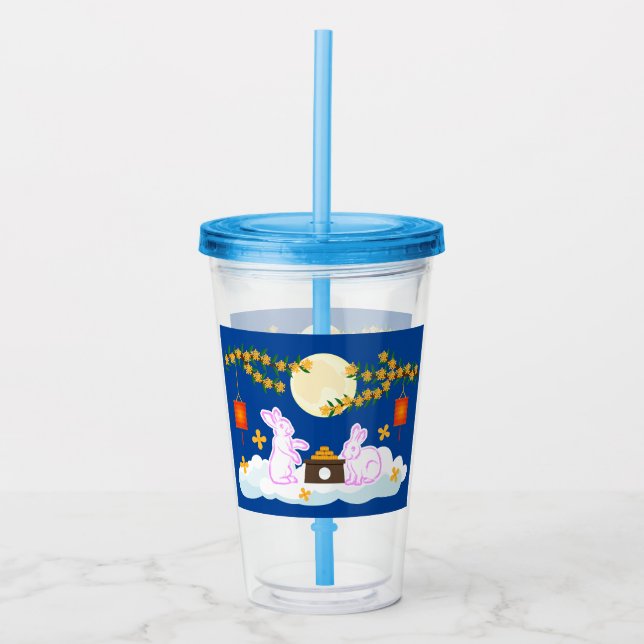 Mid Autumn Festival Moon Rabbit Mooncake Osmanthus Acrylic Tumbler (Front)