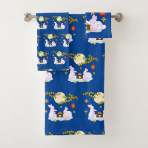 Mid Autumn Festival Moon Rabbit Mooncake Osmanthus Bath Towel Set