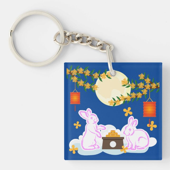 Mid Autumn Festival Moon Rabbit Mooncake Osmanthus Key Ring (Front)