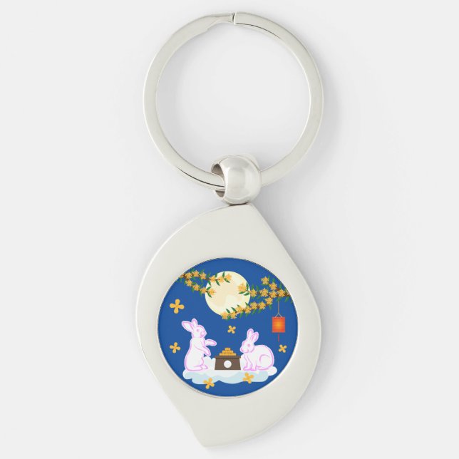 Mid Autumn Festival Moon Rabbit Mooncake Osmanthus Key Ring (Front)