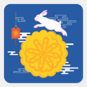 Mid Autumn Festival Mooncake Jumping Moon Rabbit Square Sticker