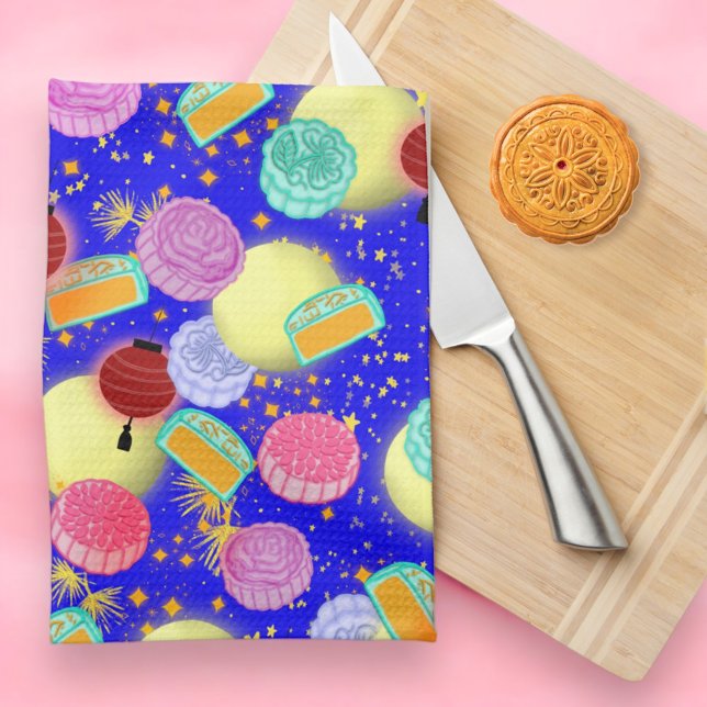 Mid Autumn festival mooncakes blue Tea Towel (Creator Uploaded)
