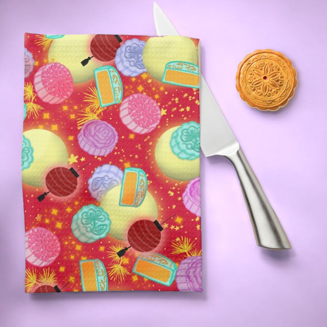 Mid Autumn festival mooncakes Red Kitchen Towel (Creator Uploaded)