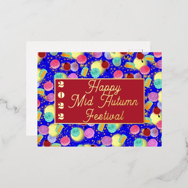 Mid Autumn mooncakes blue Foil Holiday Postcard (Front/Back)