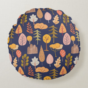 Mid autumn seamless pattern with multicolored tree round cushion