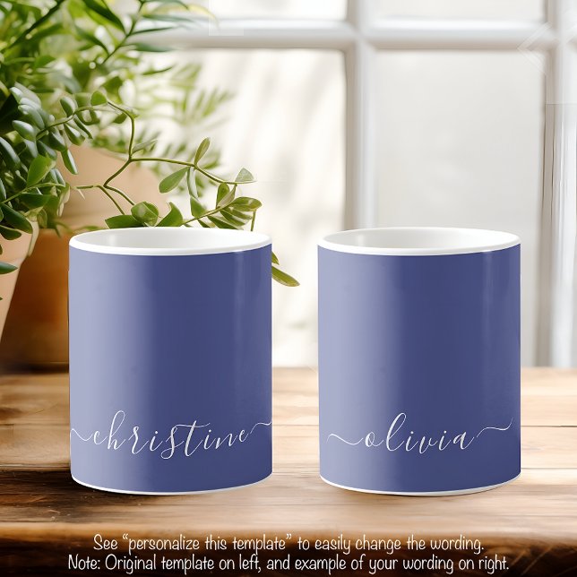Mid Blue C49 & White Minimalist Modern Name Custom Coffee Mug (Creator Uploaded)