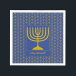 Mid Blue Customisable | Chanukah | MENORAH Napkin<br><div class="desc">Elegant mid blue MENORAH Paper Napkins, showing with faux gold menorah in a tiled pattern. At the centre, there is an image of a large menorah which is CUSTOMIZABLE, so you can upload your own image. Underneath, the text reads CHAG SAMEACH. This is also customisable so you can add your...</div>