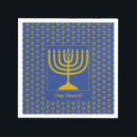 Mid Blue Customisable | Chanukah | MENORAH Napkin<br><div class="desc">Elegant mid blue MENORAH Paper Napkins, showing with faux gold menorah in a tiled pattern. At the centre, there is an image of a large menorah which is CUSTOMIZABLE, so you can upload your own image. Underneath, the text reads CHAG SAMEACH. This is also customisable so you can add your...</div>