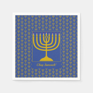 Mid Blue Customisable   Chanukah   MENORAH Napkin