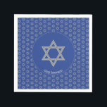 Mid Blue Customisable STAR OF DAVID Paper Napkin<br><div class="desc">Elegant mid blue STAR OF DAVID Paper Napkins, showing with faux silver Magen David in a tiled pattern. At the centre, there is an image of a larger Star of David, which is CUSTOMIZABLE, so you can upload your own image. Underneath, the text reads CHAG SAMEACH. This is also customisable...</div>
