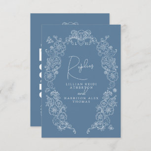Mid blue grey monogram blossom RSVP wedding