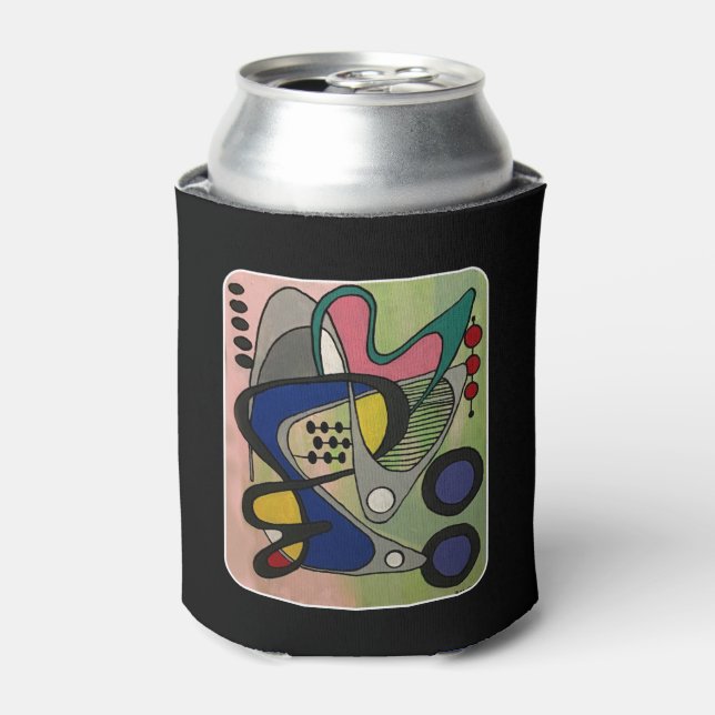 'Mid-Cent Mod Abst, Astro Picnic' painting on a Can Cooler (Can Front)
