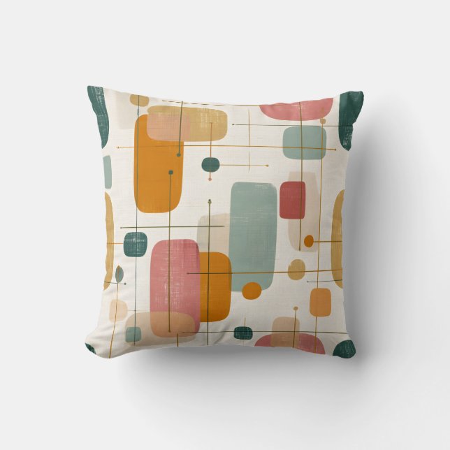 Mid centrury Teal, gold and pink abstract Cushion (Front)